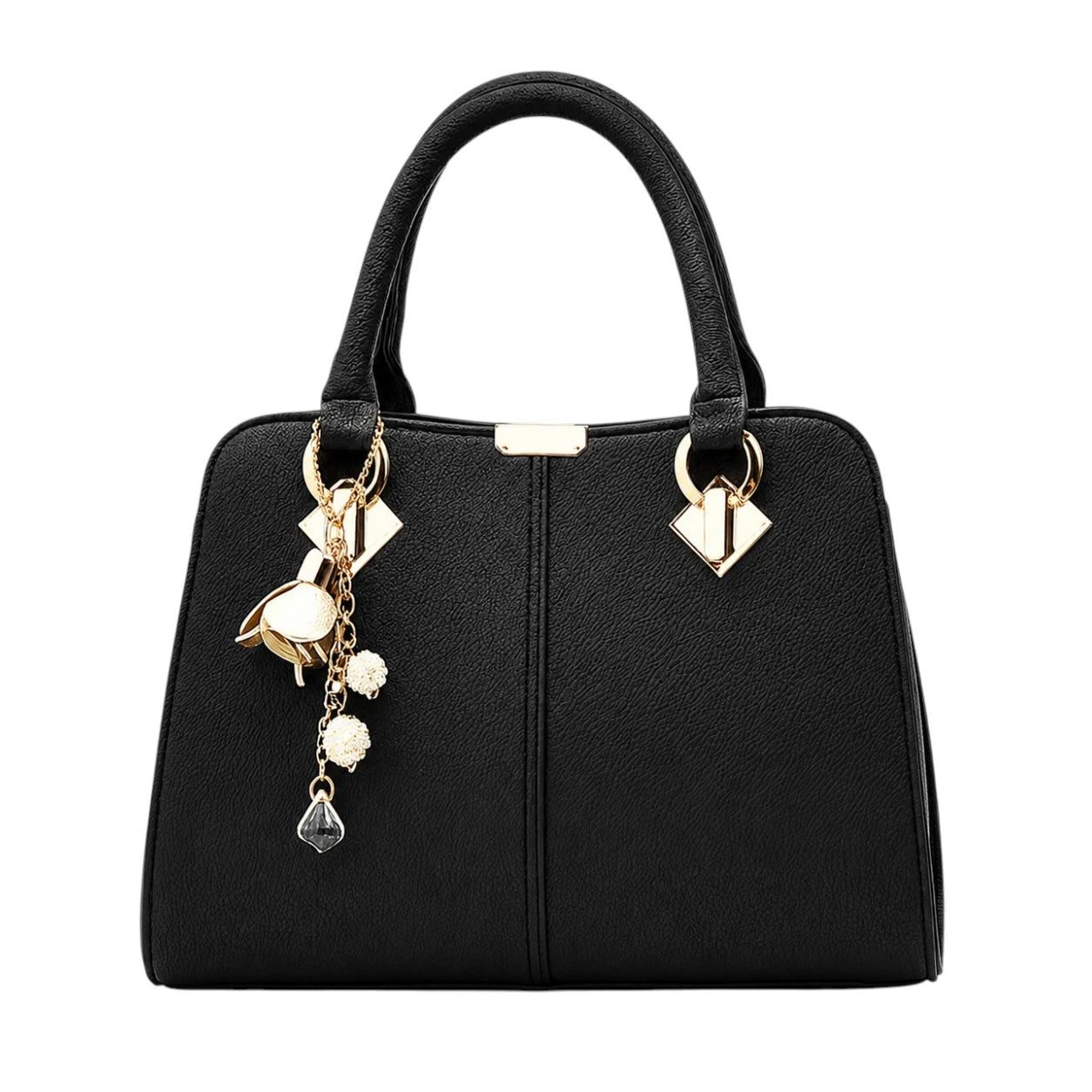 Rialy Black Leather Handbag With Gold Hardware Accents
