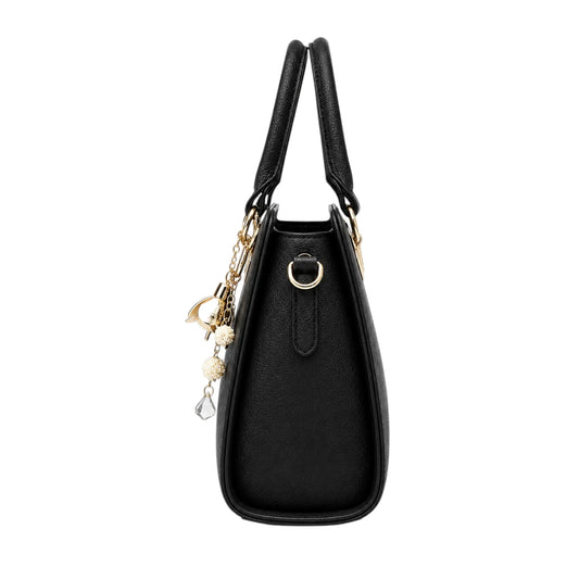 Rialy Black Leather Handbag With Gold Hardware Accents
