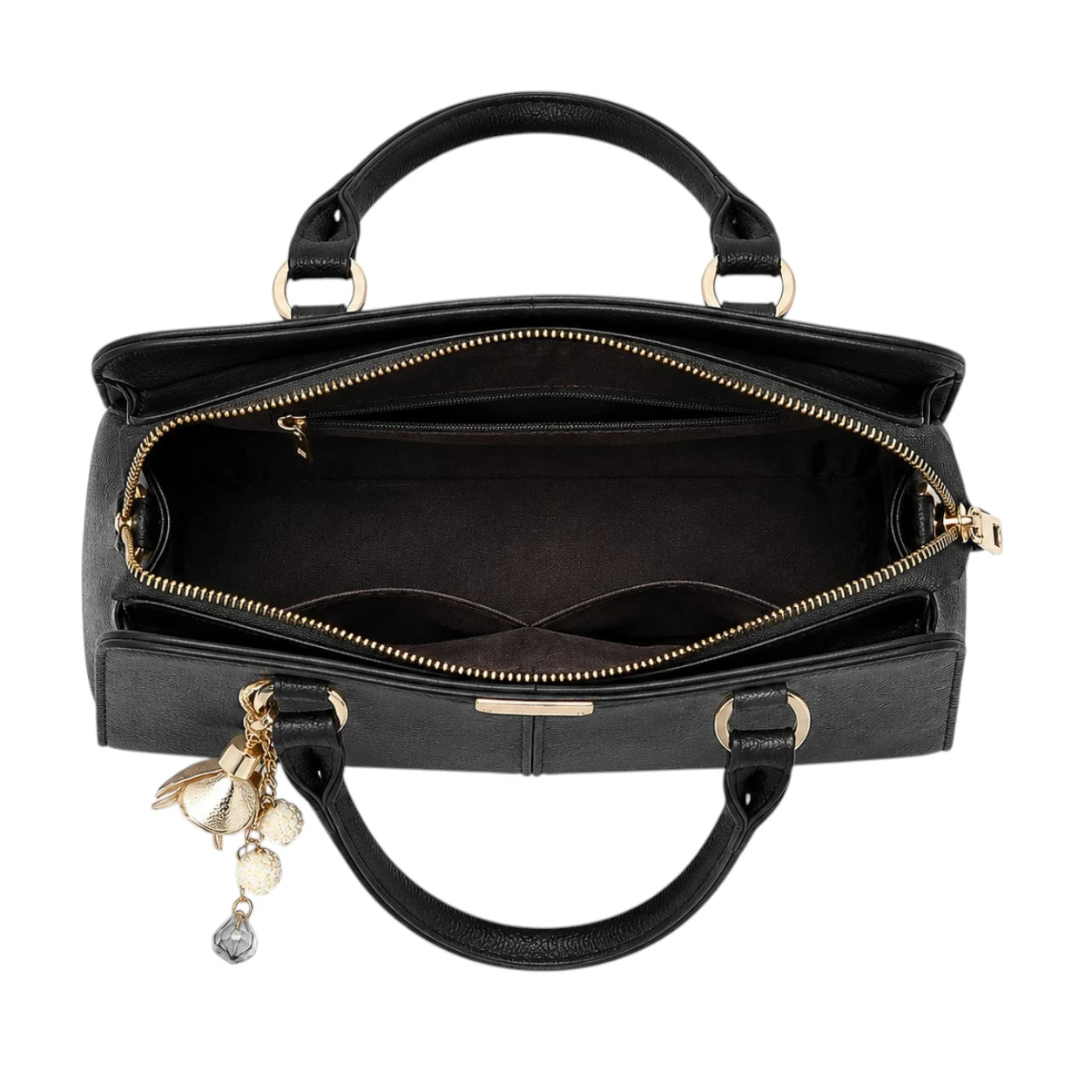 Rialy Black Leather Handbag With Gold Hardware Accents