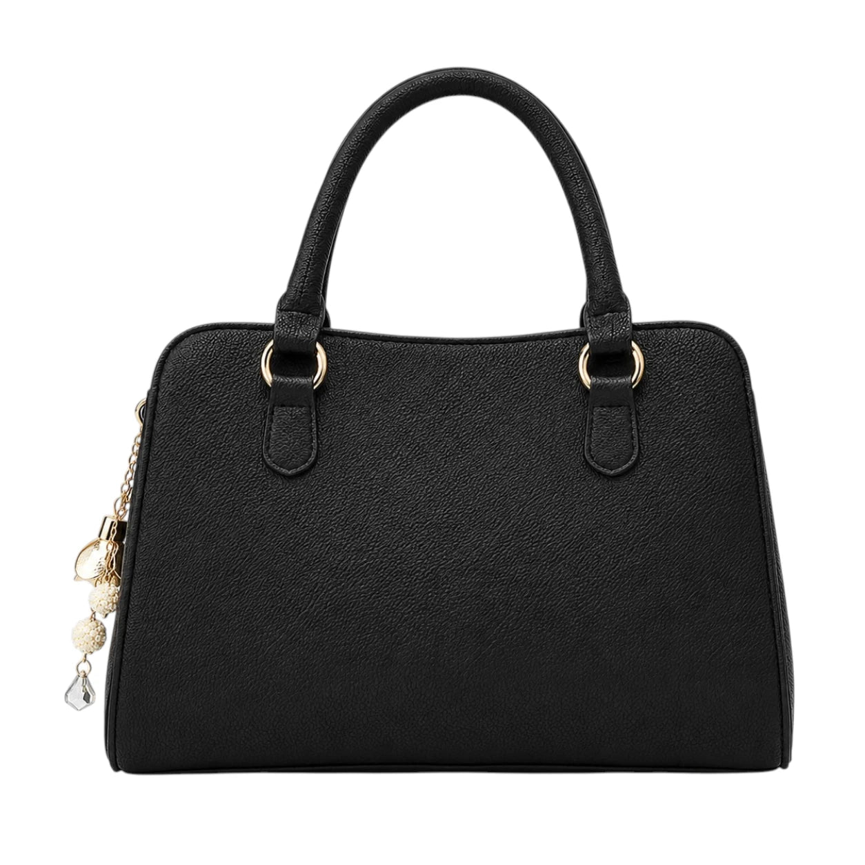 Rialy Black Leather Handbag With Gold Hardware Accents