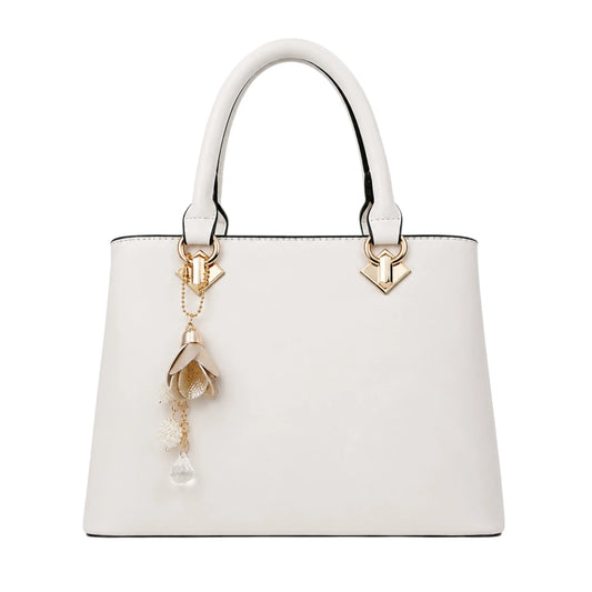 Rialy White Leather Handbag With Organized Interior Space