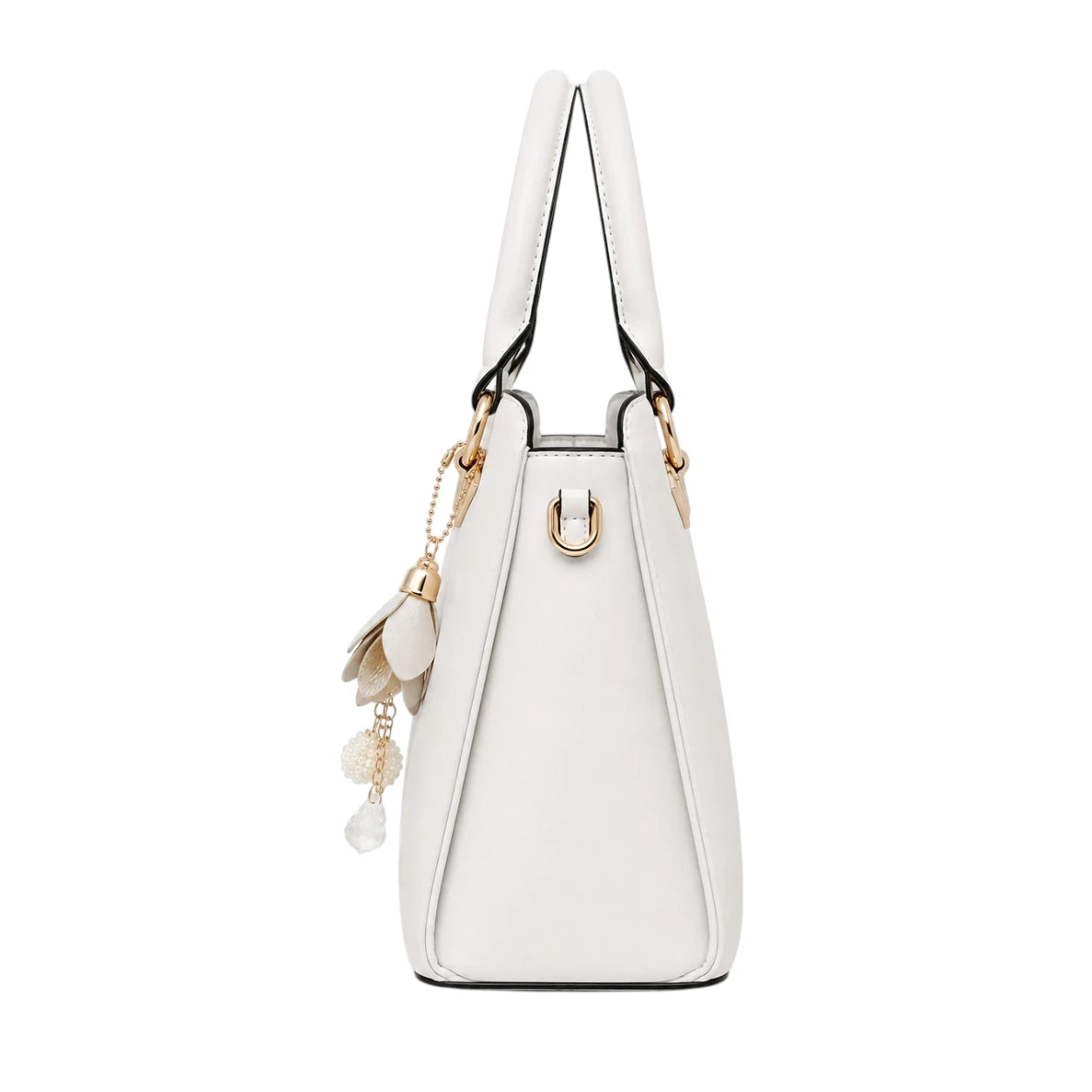 Rialy White Leather Handbag With Organized Interior Space