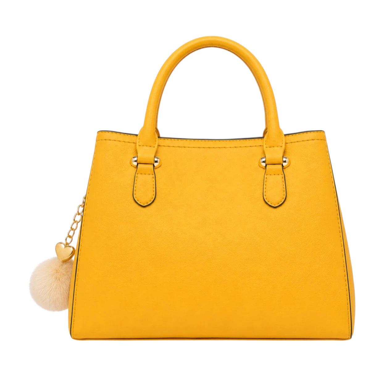 Rialy Yellow Leather Handbag With Printed Ribbon Accent