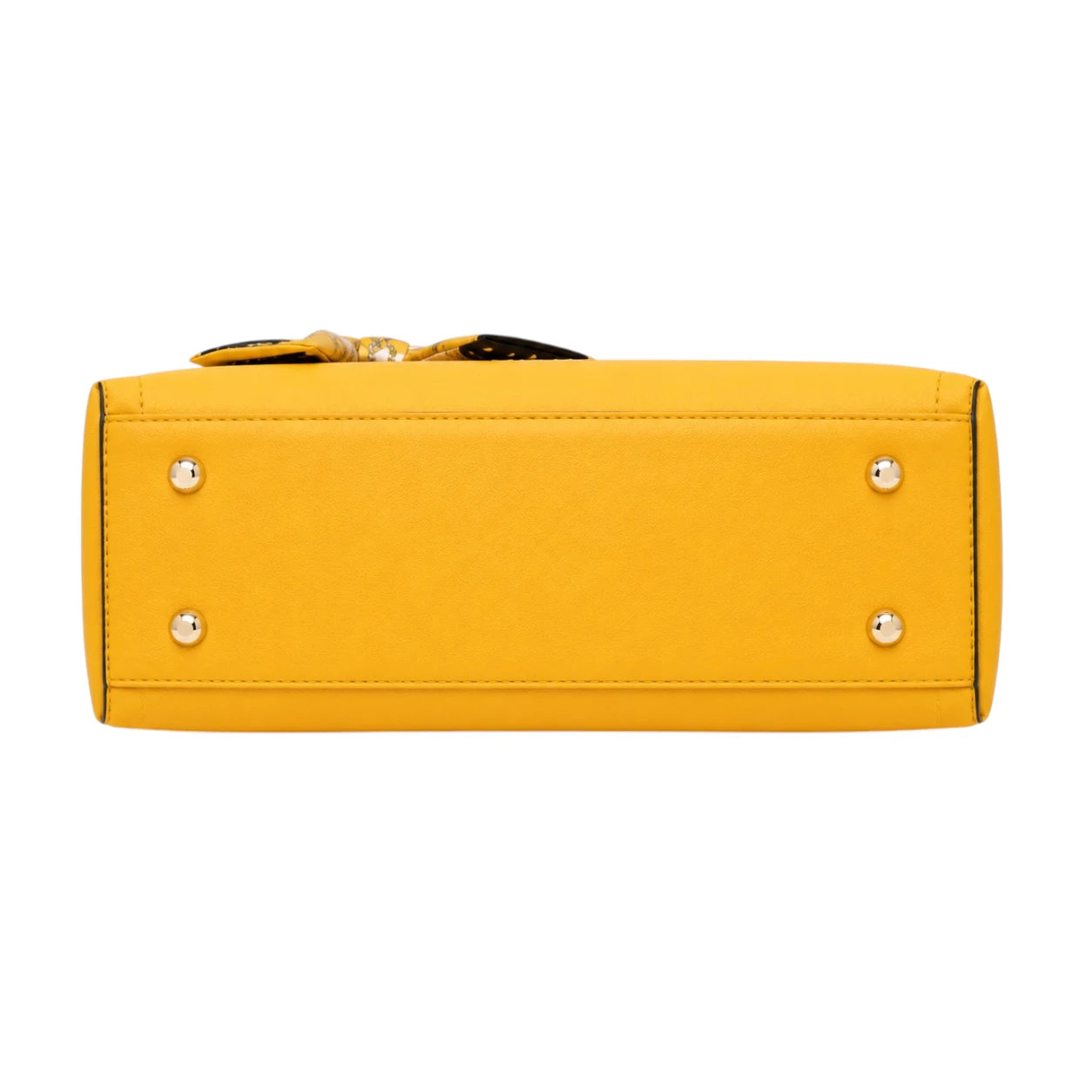 Rialy Yellow Leather Handbag With Printed Ribbon Accent